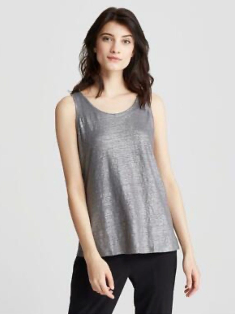 Eileen Fisher ASH Organic Linen Shimmer Long Tank Top S